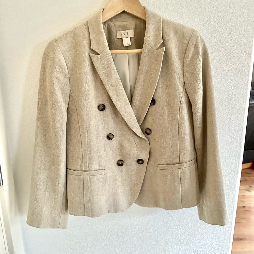 Ann Taylor Loft Beige Linen/Cotton Blend Double-Breasted Women’s Blazer
